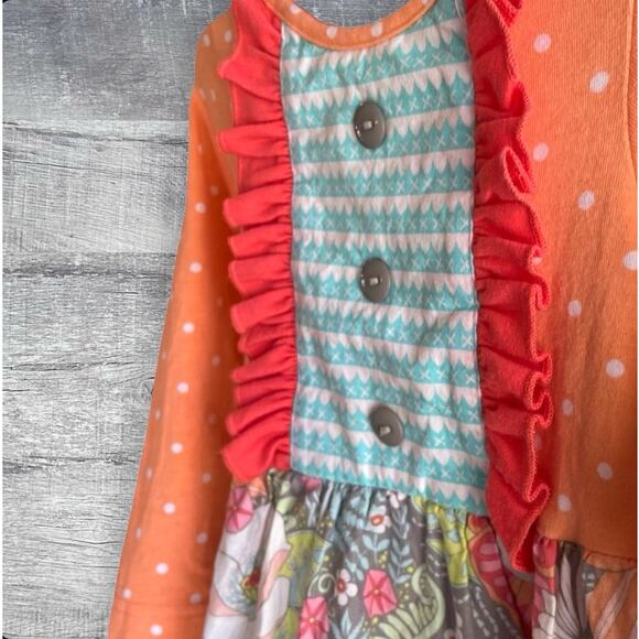 Ricrac & Ruffles Mixed Pattern Long Sleeve Cotton Dress 2T Tiered Twirling Skirt - Picture 4 of 8